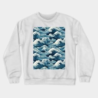 Ephemeral Crests: Hokusai Waves Reimagined Crewneck Sweatshirt